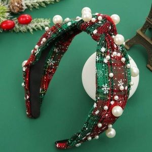 Green Red Pearl Plaid Knot Headband Christmas Holidays